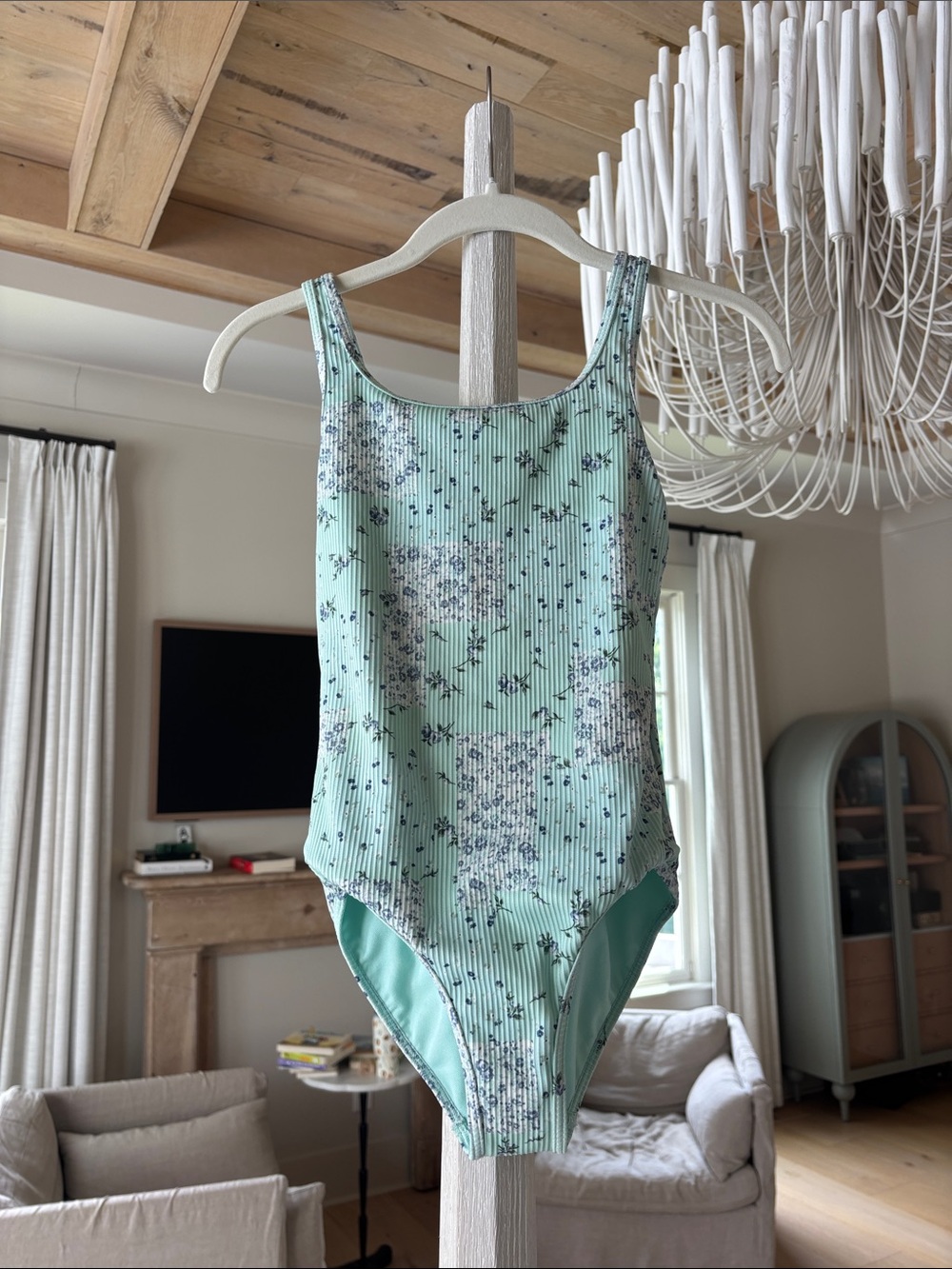 abercrombie kids Mint Floral Ribbed One-Piece Swimsuit